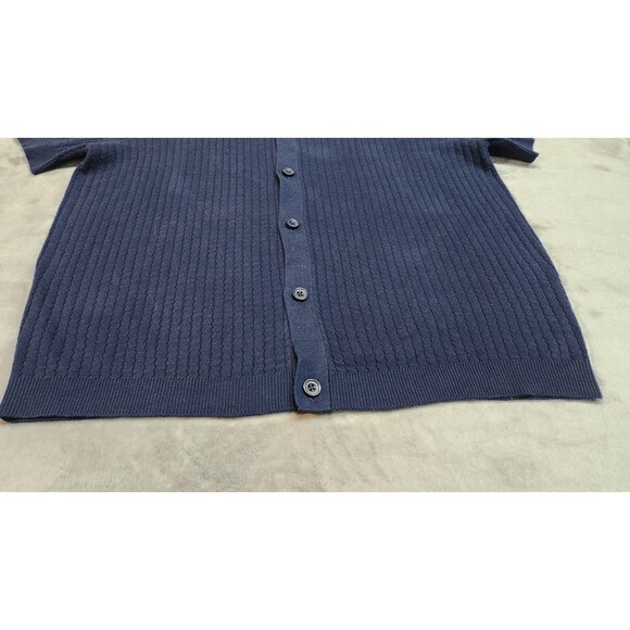The Commons Men's XL Navy Ribbed Short Sleeve Sweater Button Down Shirt NWT - Picture 6 of 10